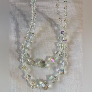 Vintage Signed Lisa Double Strands Aurora Borealis Crystals Necklace‎